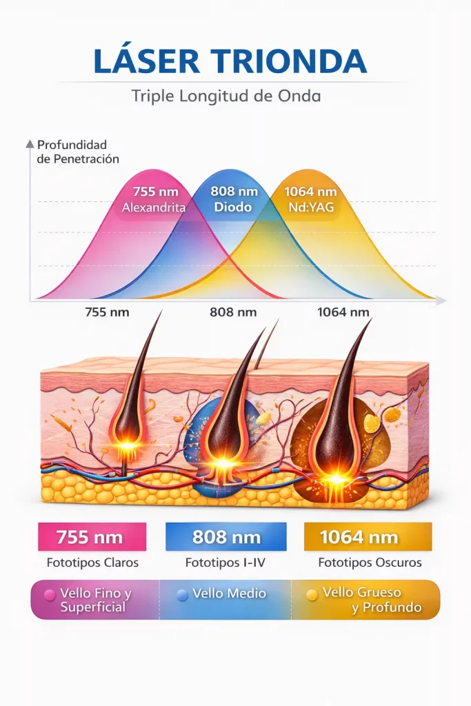Láser trionda DHR longitudes de onda