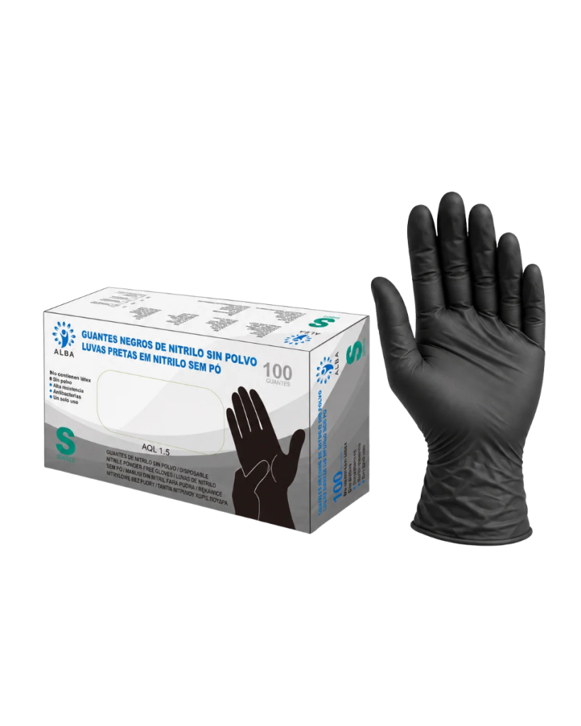 Guantes de nitrilo negro sin polvo ALBA caja de 100 unidades